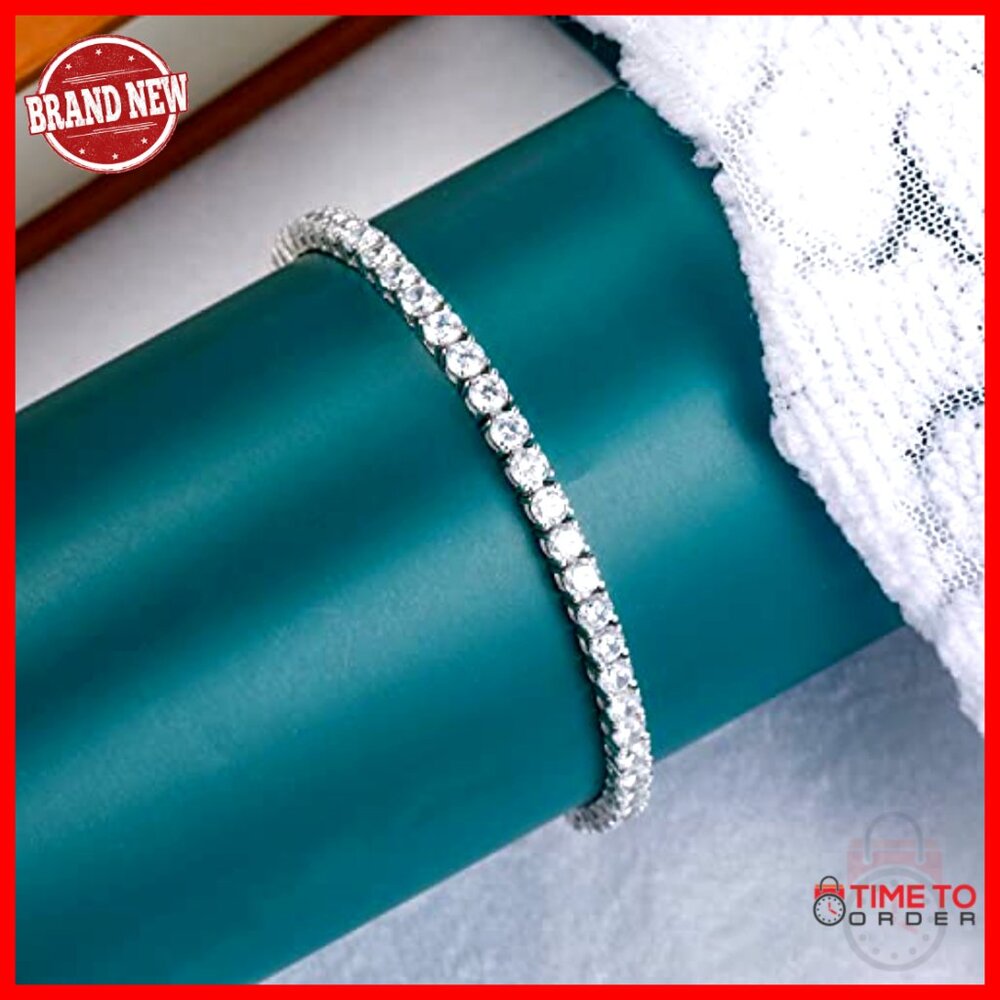 Sterling Silver Tennis Bracelet 7 Inch 3mm CZ Stones Classic Style - Picture 4 of 6